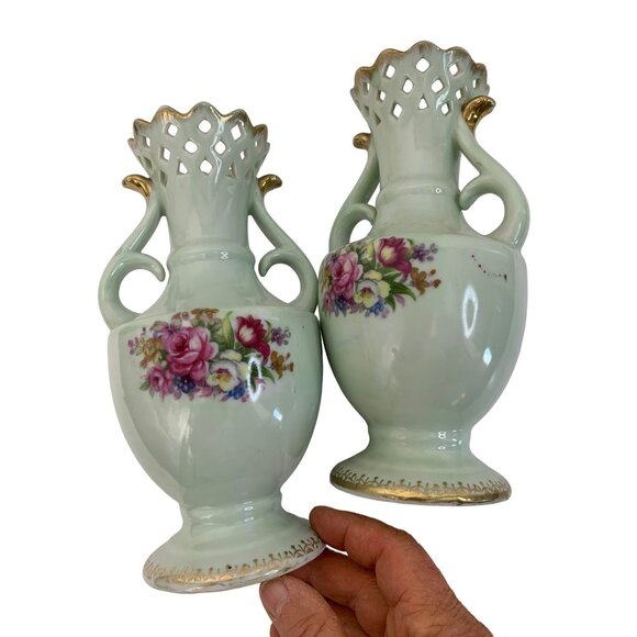 VTG French Bouquet NW-FB Porcelain Vases 8.0" Tall Floral Design 7301 Japan - Picture 6 of 9